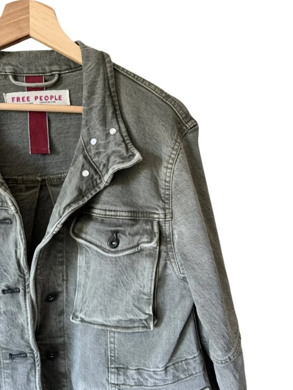 Free People Harley Military Shacket Utility Distressed Pockets Frayed Hem Sm - Picture 7 of 16